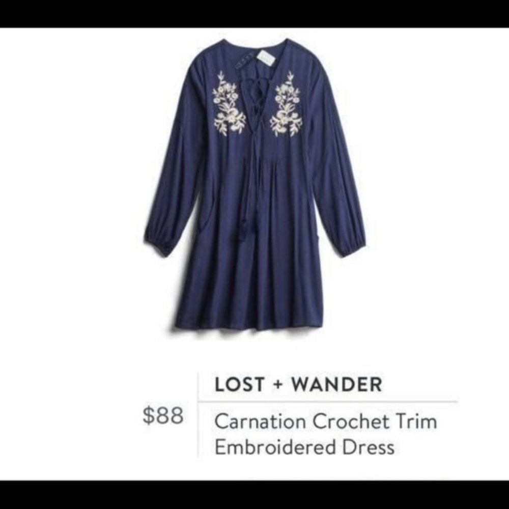Lost + Wander Womens Blue long sleeve embroidered dress Stitch Fix NWT Sz Med
